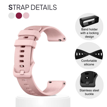 Pack de 3 Correas de Silicona para Reloj,18mm, Burdeos/Rosa/Blanco