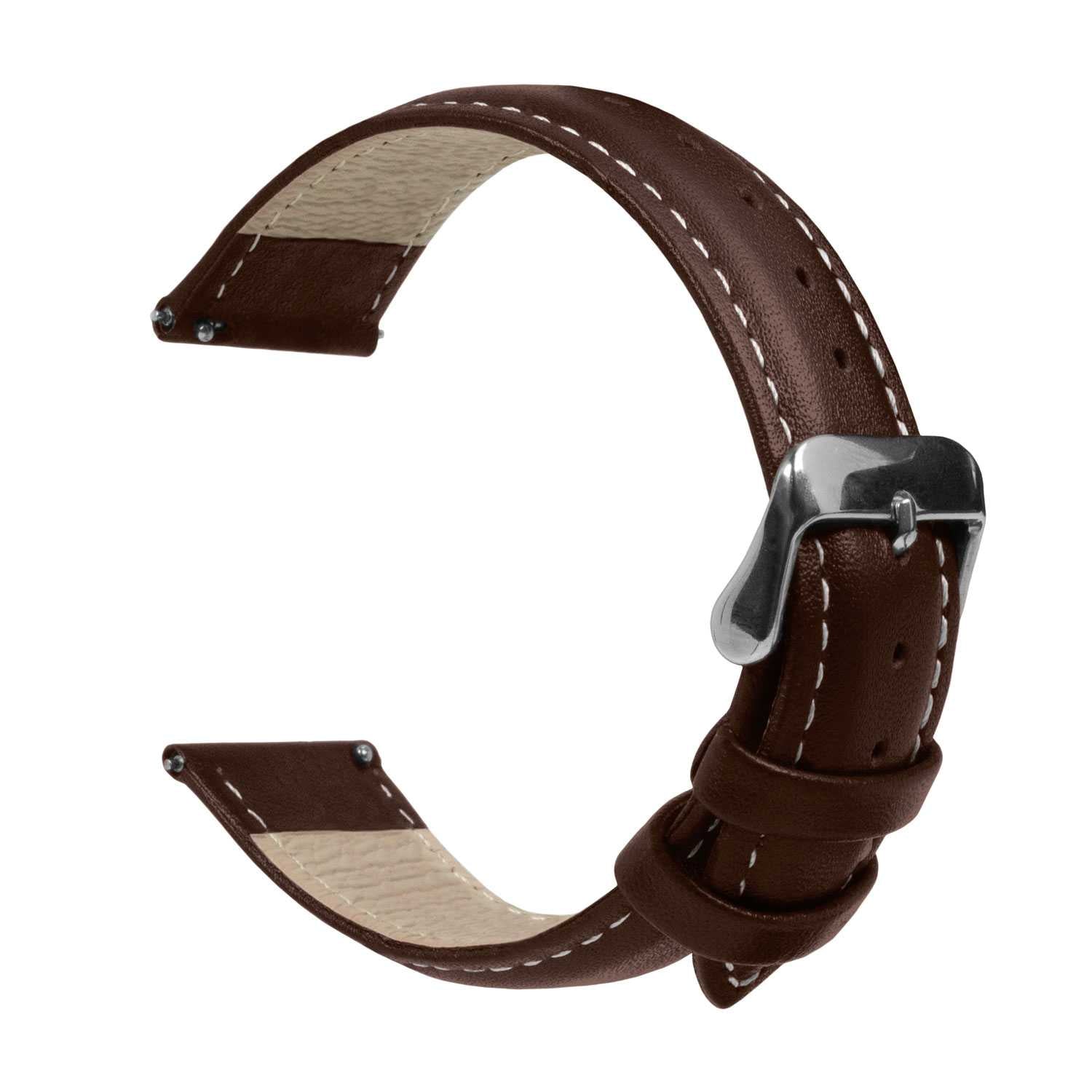 OcioDual Correa Reloj 20mm, Correa Reloj para Recambio, Repuesto Color Marron Oscuro 20mm, Hilo Blanco, Smartwach Hombre,