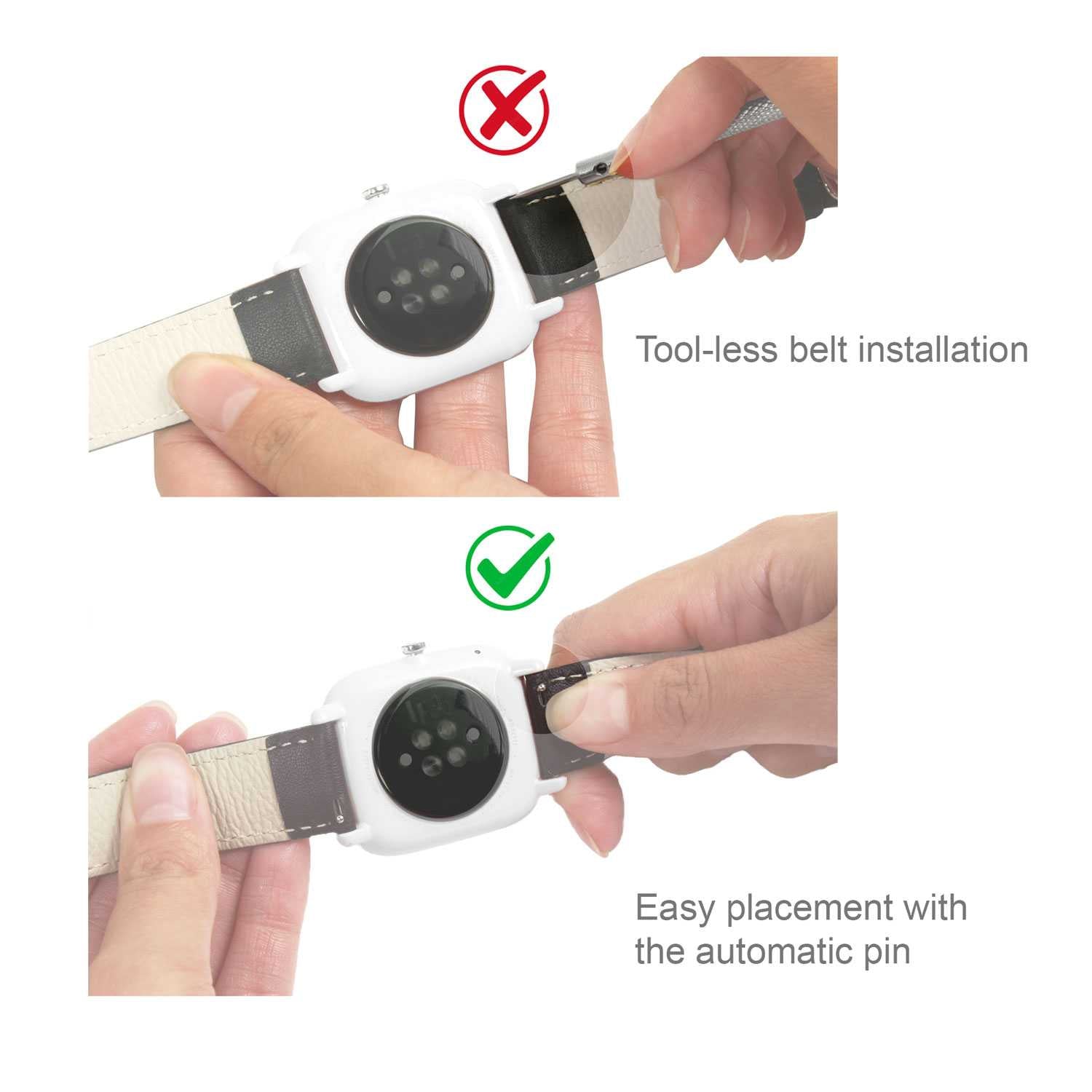 OcioDual Correa Reloj 20mm, Correa Reloj para Recambio, Repuesto Color Marron Oscuro 20mm, Hilo Blanco, Smartwach Hombre,