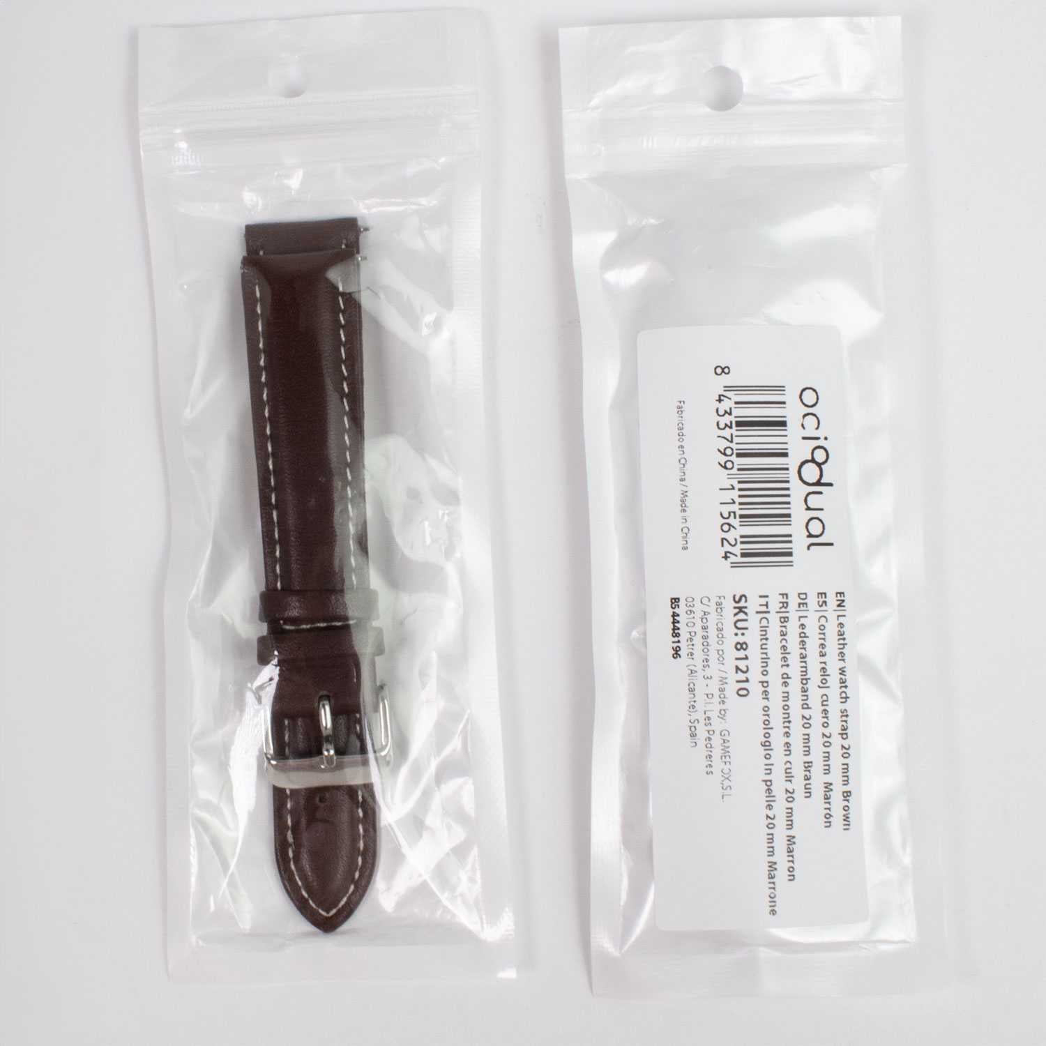 OcioDual Correa Reloj 20mm, Correa Reloj para Recambio, Repuesto Color Marron Oscuro 20mm, Hilo Blanco, Smartwach Hombre,