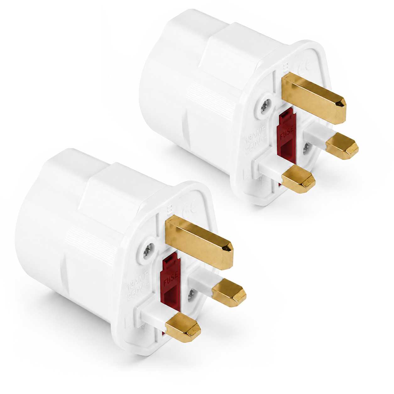 2x Adaptadores de Enchufe EU a UK, Convertidor de 2 Pines a 3 Pines, Tipo C, E y F a Tipo G, Blanco
