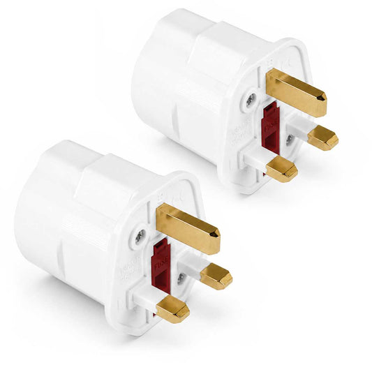 2x Adaptadores de Enchufe EU a UK, Convertidor de 2 Pines a 3 Pines, Tipo C, E y F a Tipo G, Blanco