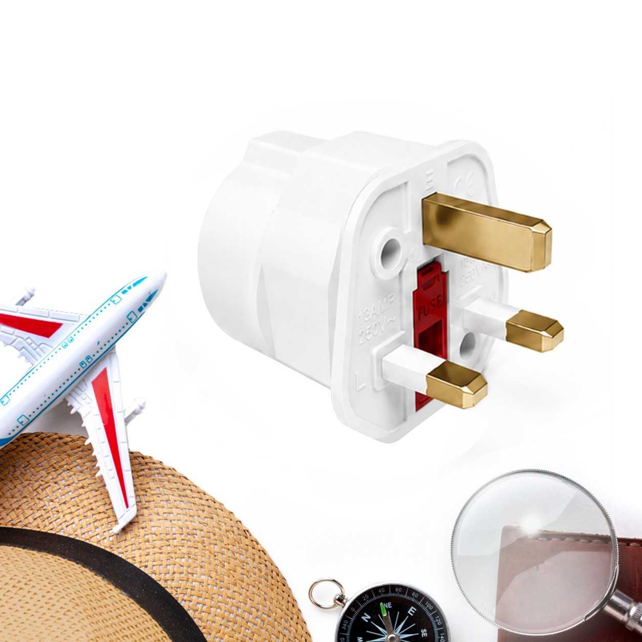 2x Adaptadores de Enchufe EU a UK, Convertidor de 2 Pines a 3 Pines, Tipo C, E y F a Tipo G, Blanco