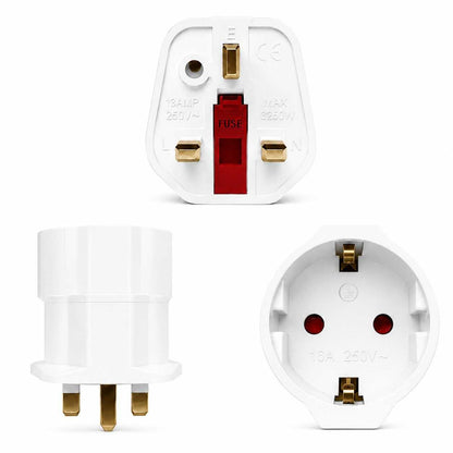 2x Adaptadores de Enchufe EU a UK, Convertidor de 2 Pines a 3 Pines, Tipo C, E y F a Tipo G, Blanco