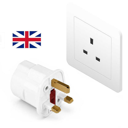 2x Adaptadores de Enchufe EU a UK, Convertidor de 2 Pines a 3 Pines, Tipo C, E y F a Tipo G, Blanco