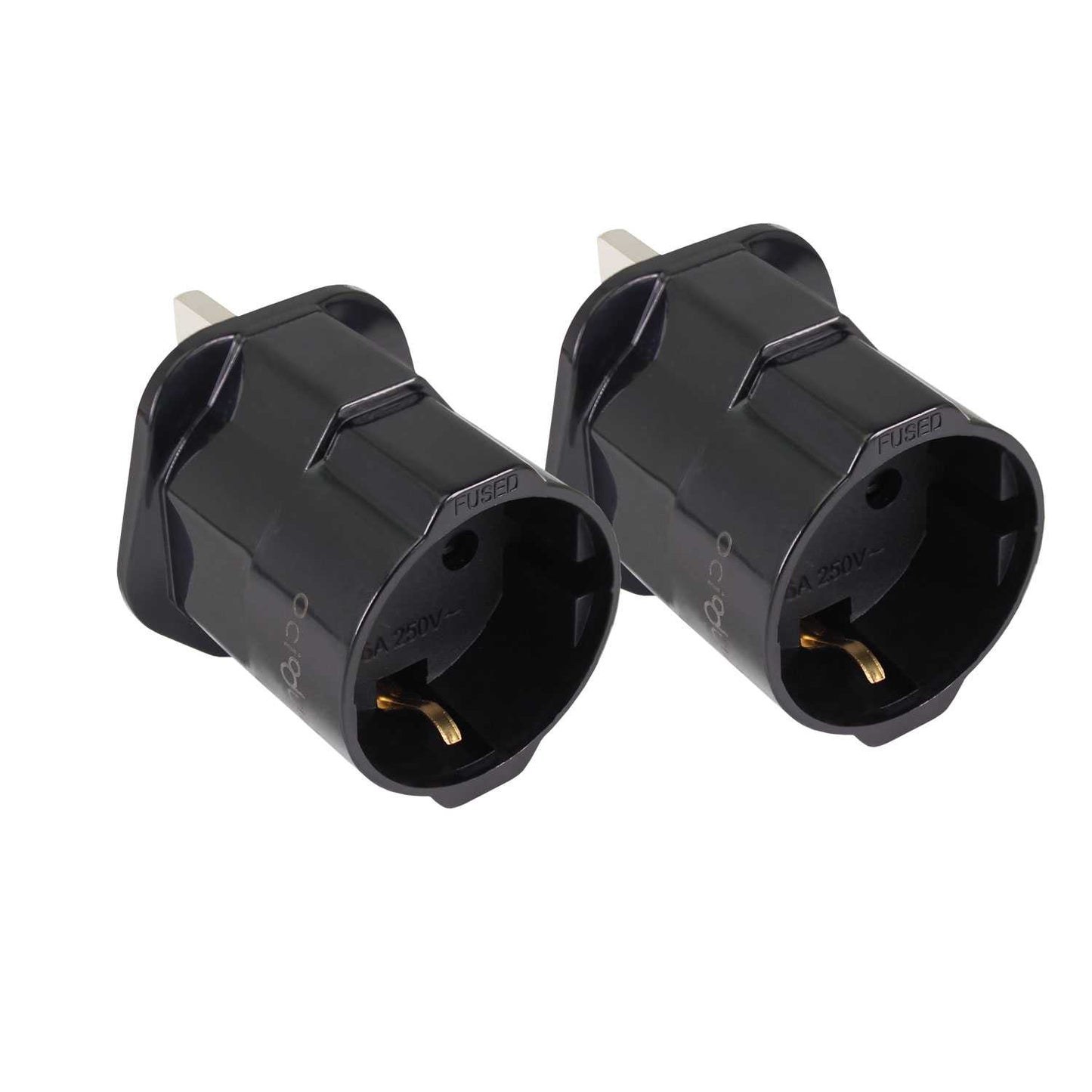 2x Adaptadores de Enchufe EU a UK, Convertidor de 2 Pines a 3 Pines, Tipo C, E y F a Tipo G, Negro