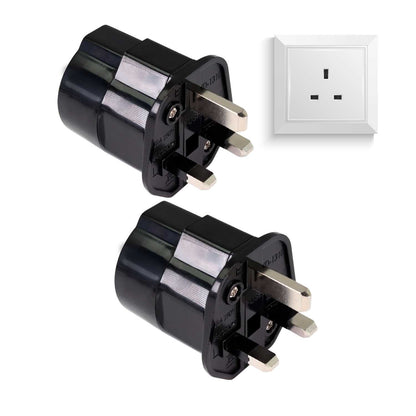 2x Adaptadores de Enchufe EU a UK, Convertidor de 2 Pines a 3 Pines, Tipo C, E y F a Tipo G, Negro