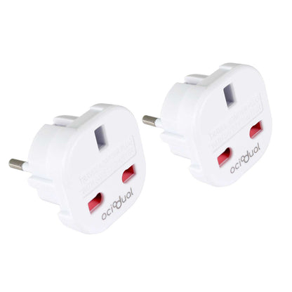 2x Adaptadores de Enchufe UK a EU, Convertidor de 3 Pines a 2 Pines, Tipo G a Tipo C,E y F, Blanco