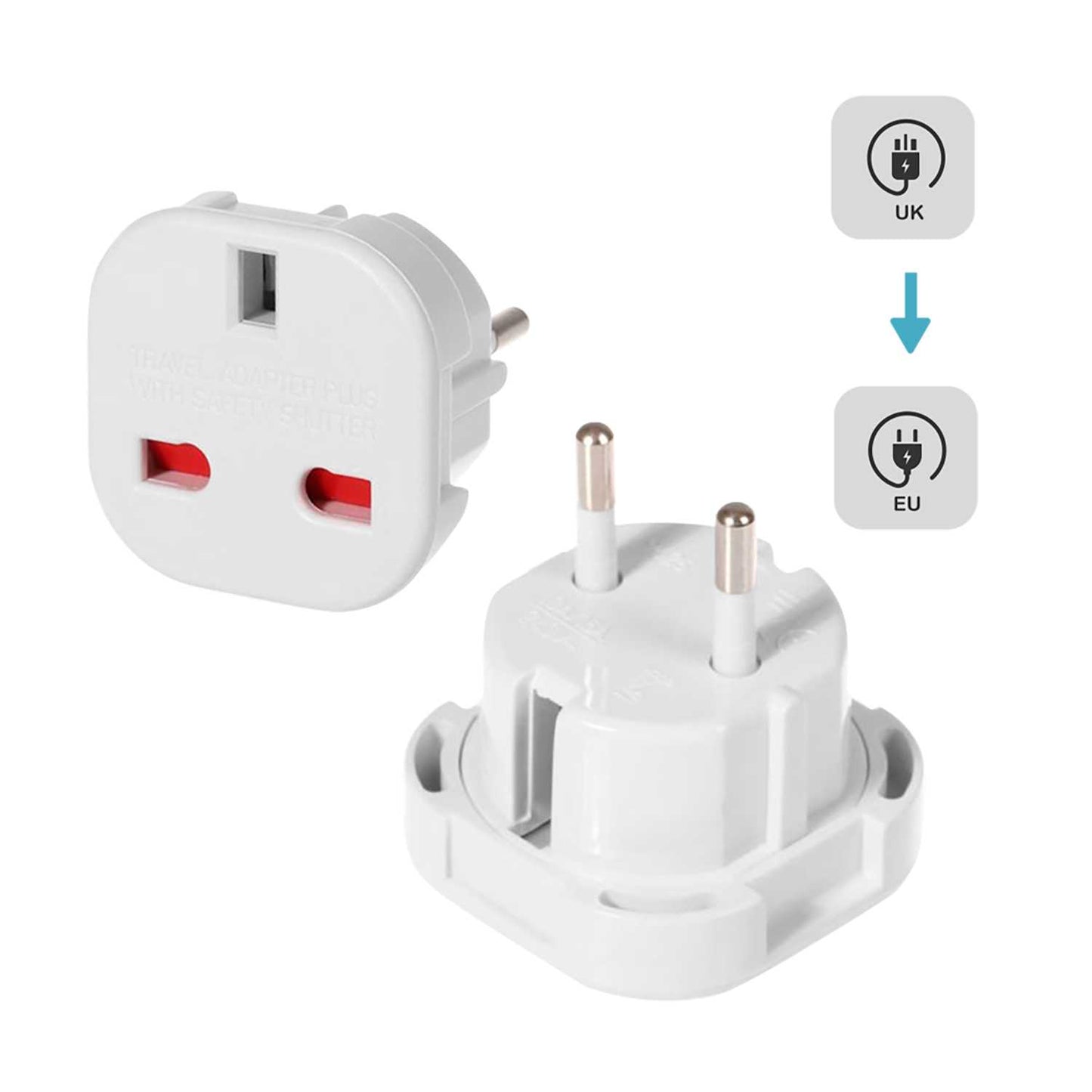 2x Adaptadores de Enchufe UK a EU, Convertidor de 3 Pines a 2 Pines, Tipo G a Tipo C,E y F, Blanco