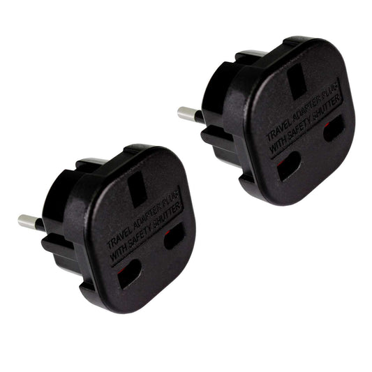 2x Adaptadores de Enchufe UK a EU, Convertidor de 3 Pines a 2 Pines, Tipo G a Tipo C,E y F, Negro