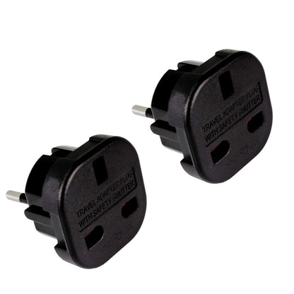 2x Adaptadores de Enchufe UK a EU, Convertidor de 3 Pines a 2 Pines, Tipo G a Tipo C,E y F, Negro