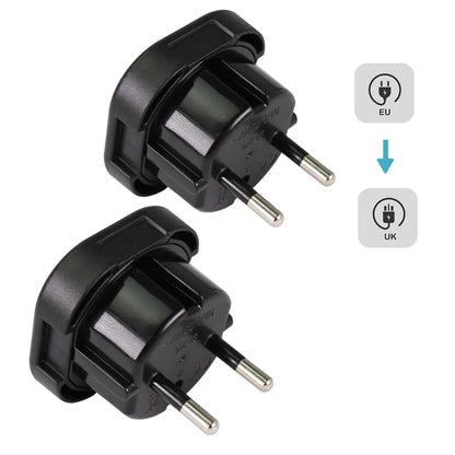 2x Adaptadores de Enchufe UK a EU, Convertidor de 3 Pines a 2 Pines, Tipo G a Tipo C,E y F, Negro