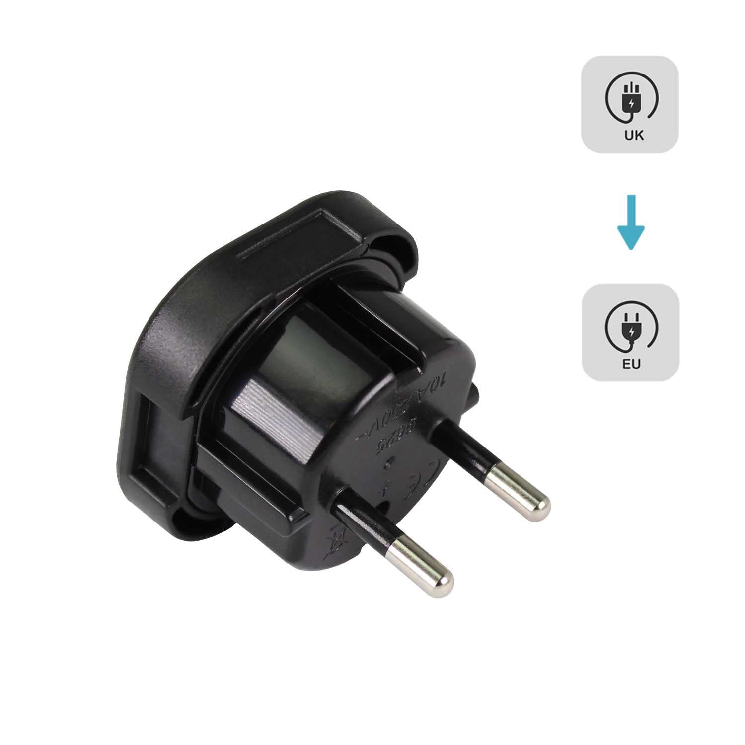 2x Adaptadores de Enchufe UK a EU, Convertidor de 3 Pines a 2 Pines, Tipo G a Tipo C,E y F, Negro