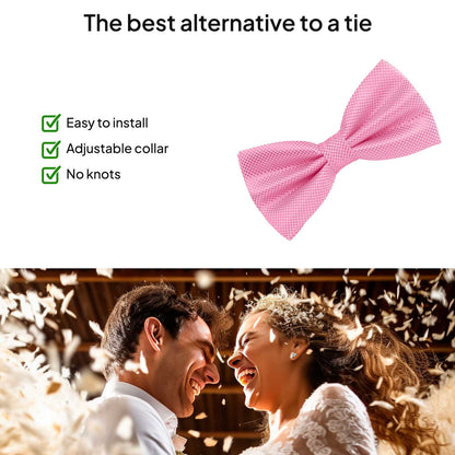 Pajarita Elegante a Cuadros para Hombre de color Rosa Diseño Unicolor con Cierre de Gancho Clip Ajustable, 12cm x 6cm, Celebraciones, Fiestas, Trabajo, Bodas y Eventos