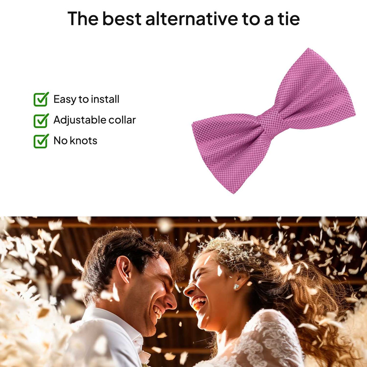 Pajarita Elegante a Cuadros para Hombre de color Violeta Diseño Unicolor con Cierre de Gancho Clip Ajustable, 12cm x 6cm, Celebraciones, Fiestas, Trabajo, Bodas y Eventos