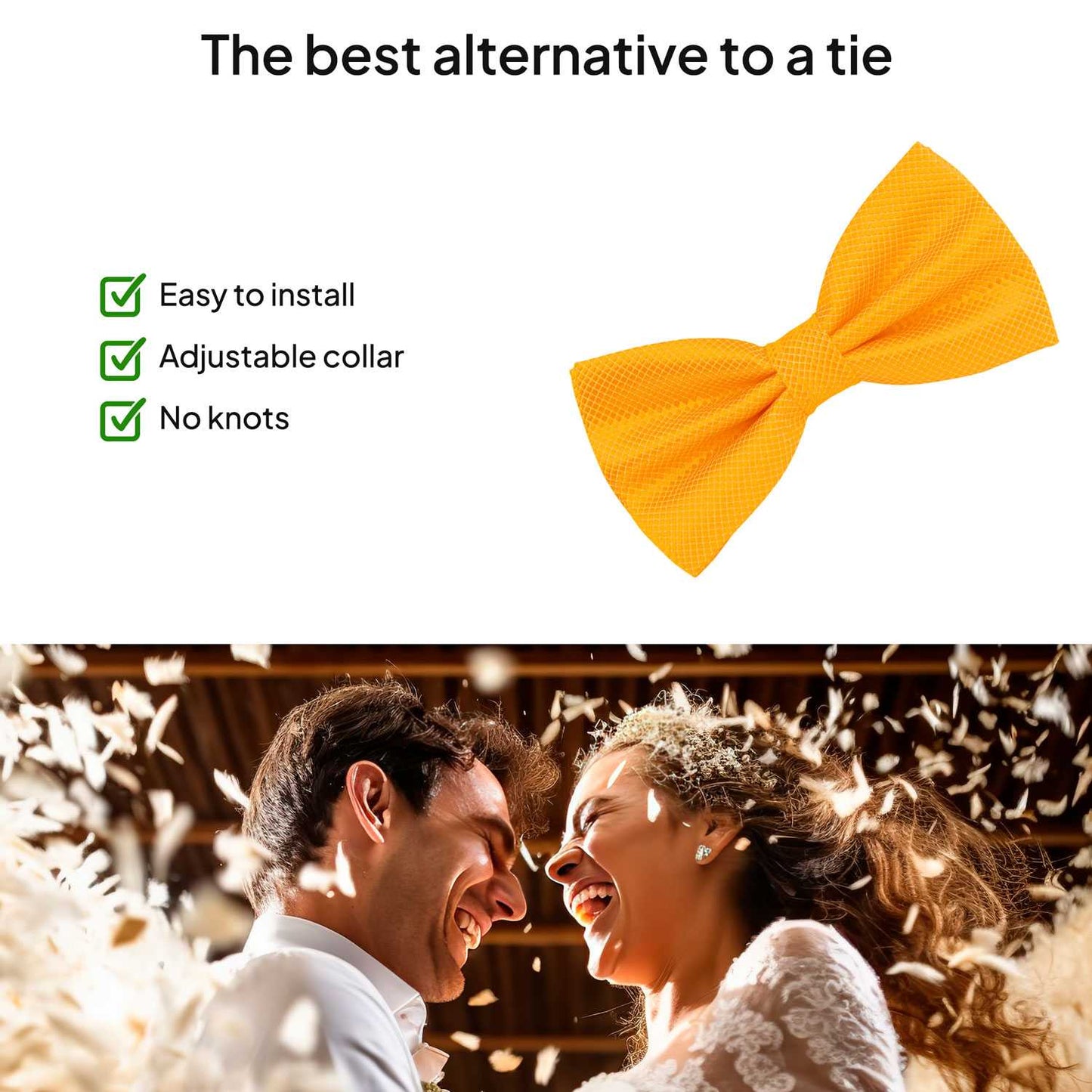 Pajarita Elegante a Cuadros para Hombre de color Amarillo Diseño Unicolor con Cierre de Gancho Clip Ajustable, 12cm x 6cm, Celebraciones, Fiestas, Trabajo, Bodas y Eventos