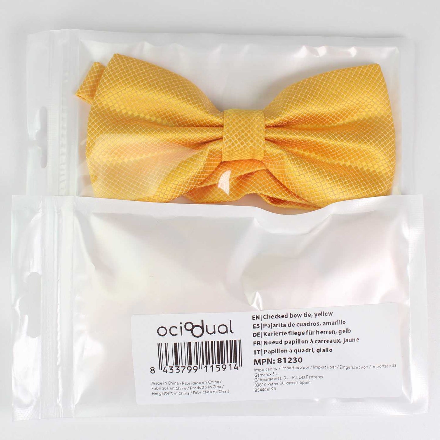 Pajarita Elegante a Cuadros para Hombre de color Amarillo Diseño Unicolor con Cierre de Gancho Clip Ajustable, 12cm x 6cm, Celebraciones, Fiestas, Trabajo, Bodas y Eventos