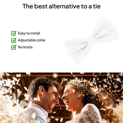 Pajarita Elegante a Cuadros para Hombre de color Blanco Diseño Unicolor con Cierre de Gancho Clip Ajustable, 12cm x 6cm, Celebraciones, Fiestas, Trabajo, Bodas y Eventos