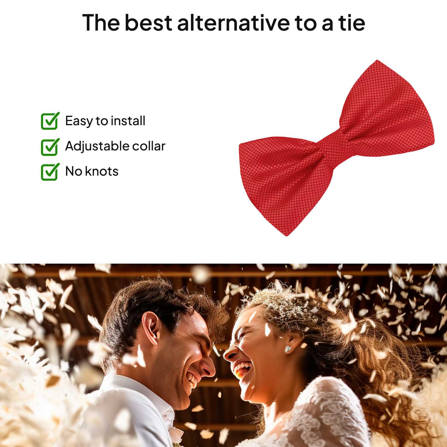 Pajarita Elegante a Cuadros para Hombre de color Rojo Diseño Unicolor con Cierre de Gancho Clip Ajustable, 12cm x 6cm, Celebraciones, Fiestas, Trabajo, Bodas y Eventos