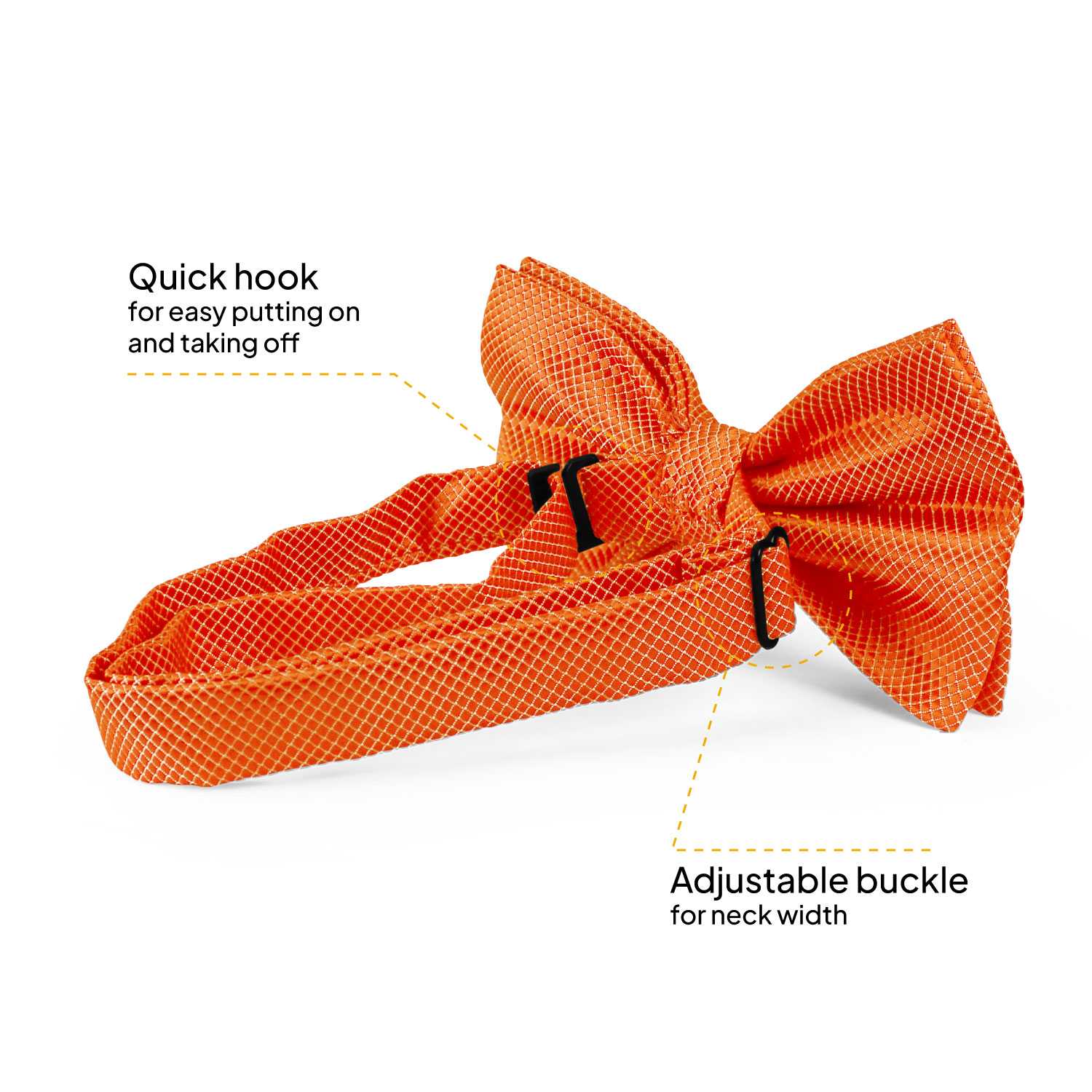 Pajarita Elegante a Cuadros para Hombre de color Naranja Diseño Unicolor con Cierre de Gancho Clip Ajustable, 12cm x 6cm, Celebraciones, Fiestas, Trabajo, Bodas y Eventos