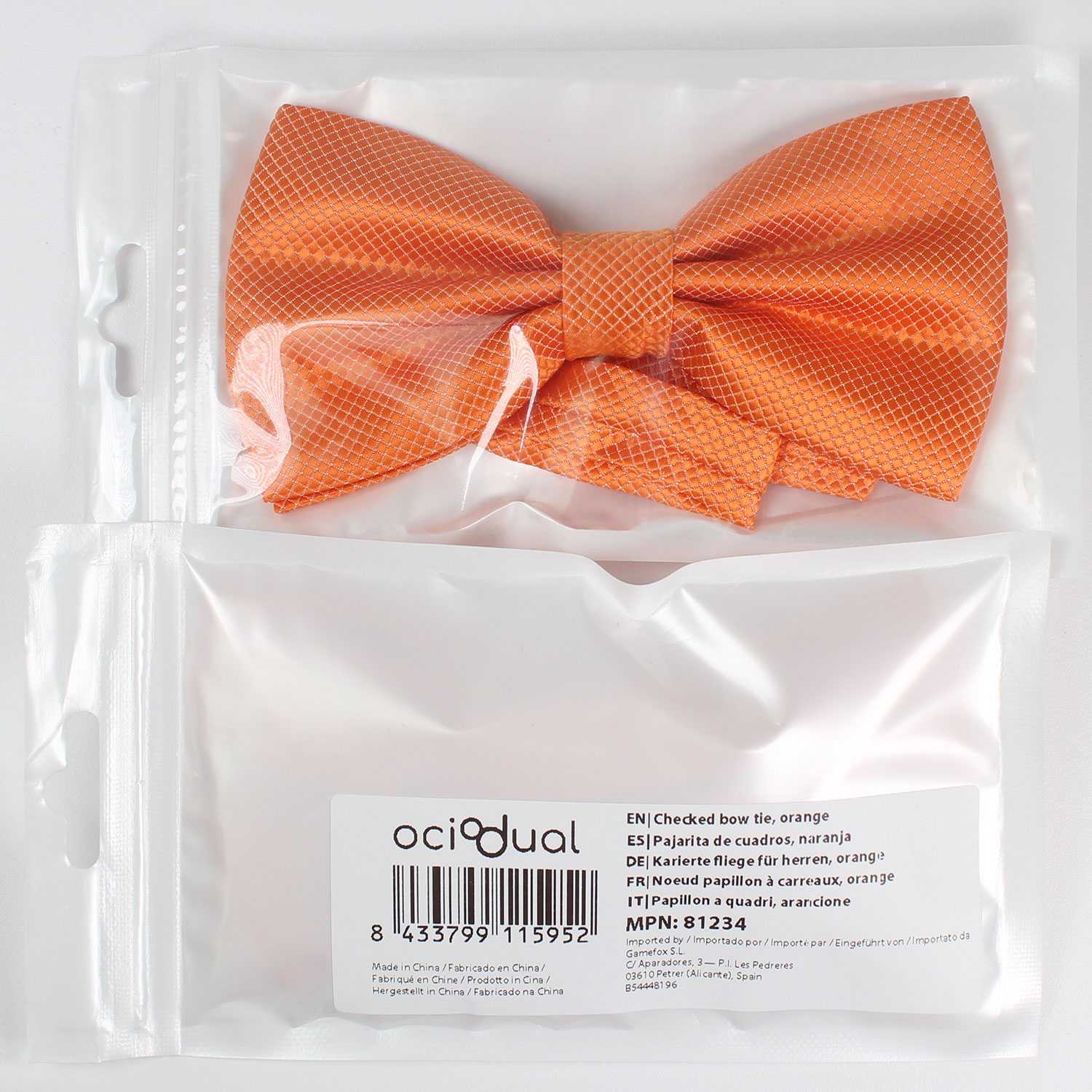 Pajarita Elegante a Cuadros para Hombre de color Naranja Diseño Unicolor con Cierre de Gancho Clip Ajustable, 12cm x 6cm, Celebraciones, Fiestas, Trabajo, Bodas y Eventos