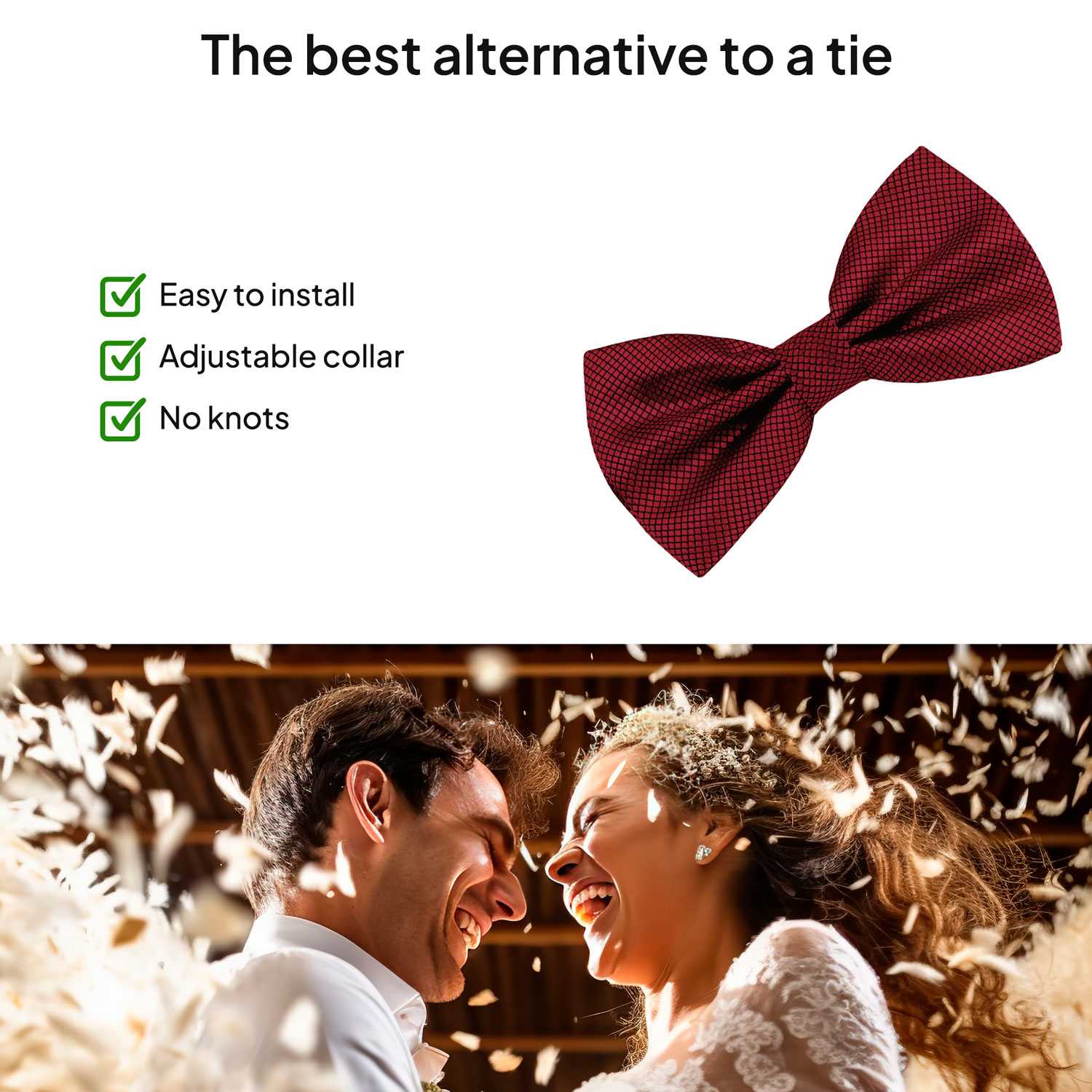 Pajarita Elegante a Cuadros para Hombre de color Rojo Vino Diseño Unicolor con Cierre de Gancho Clip Ajustable, 12cm x 6cm, Celebraciones, Fiestas, Trabajo, Bodas y Eventos