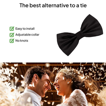 Pajarita Elegante a Cuadros para Hombre de color Negro Diseño Unicolor con Cierre de Gancho Clip Ajustable, 12cm x 6cm, Celebraciones, Fiestas, Trabajo, Bodas y Eventos