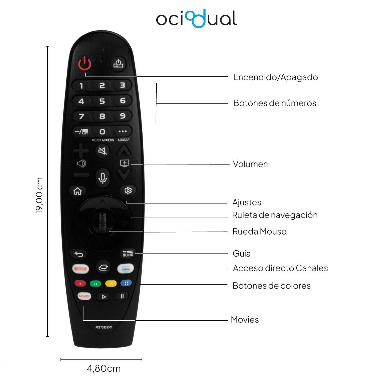 Mando a Distancia para Televisor, Negro Compatible con MR20GA, AKB75855501, Smart TV, UHD, A1, B1, C1, G1, Z1, OLED, 4K,