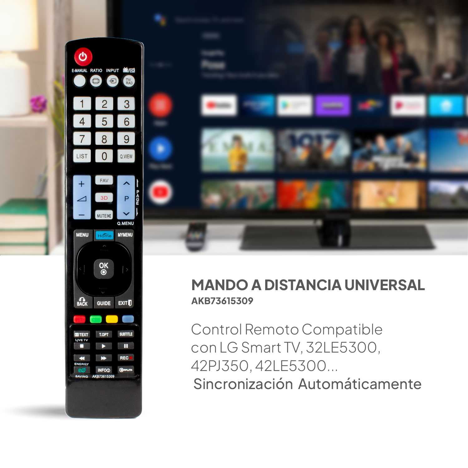 Mando a Distancia Universal AKB73615309 para TV LG, Control Remoto Compatible con LG Smart TV, 32LE5300, 42PJ350, 42LE5300