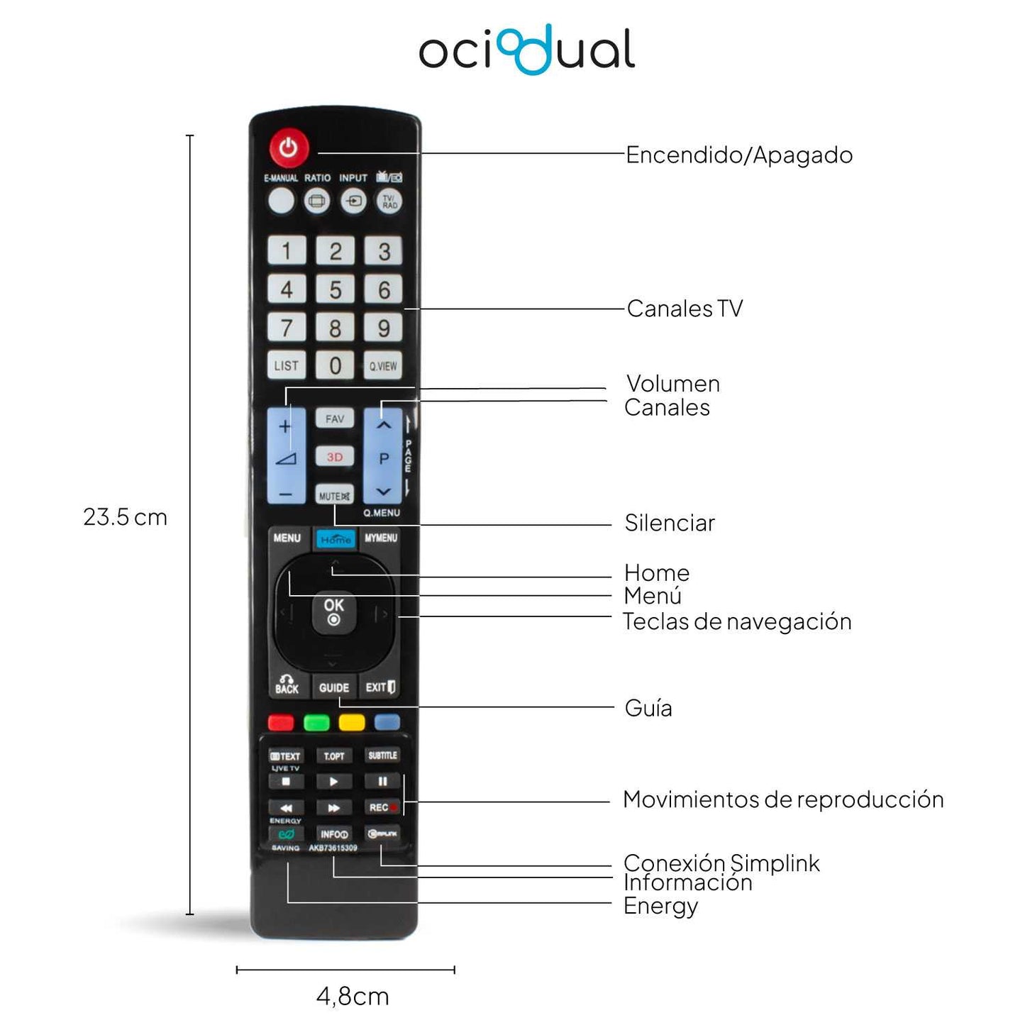 Mando a Distancia Universal AKB73615309 para TV LG, Control Remoto Compatible con LG Smart TV, 32LE5300, 42PJ350, 42LE5300