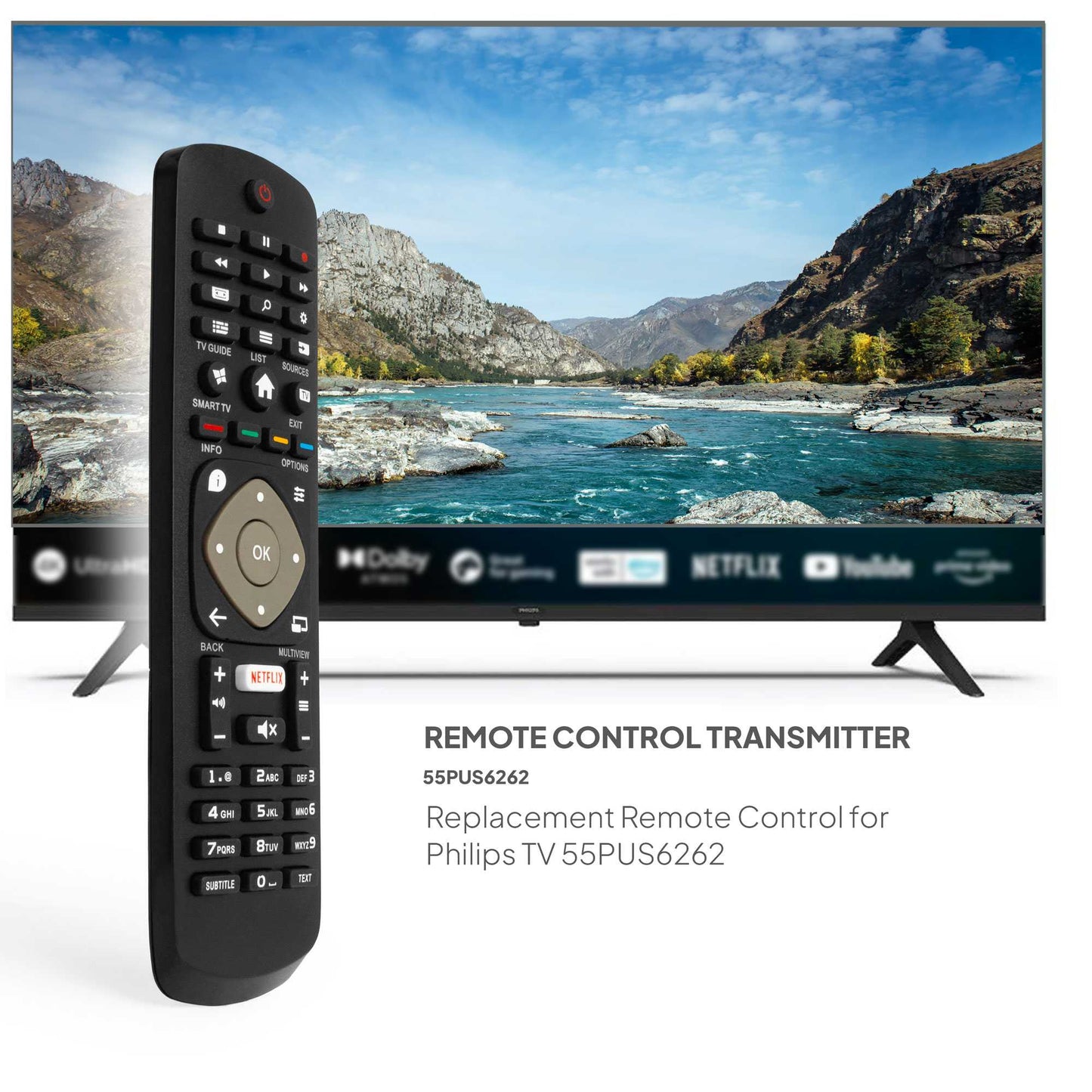 Mando a Distancia Compatible con TV Philips 55PUS6262, Reemplazo Universal Compatible con Philips Smart TV UHD HDR 4k