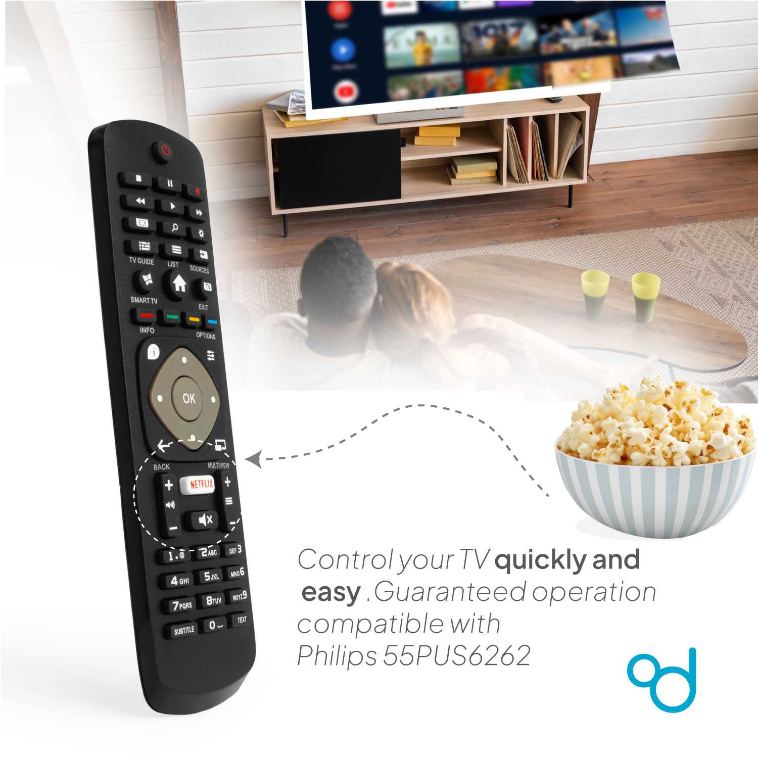 Mando a Distancia Compatible con TV Philips 55PUS6262, Reemplazo Universal Compatible con Philips Smart TV UHD HDR 4k