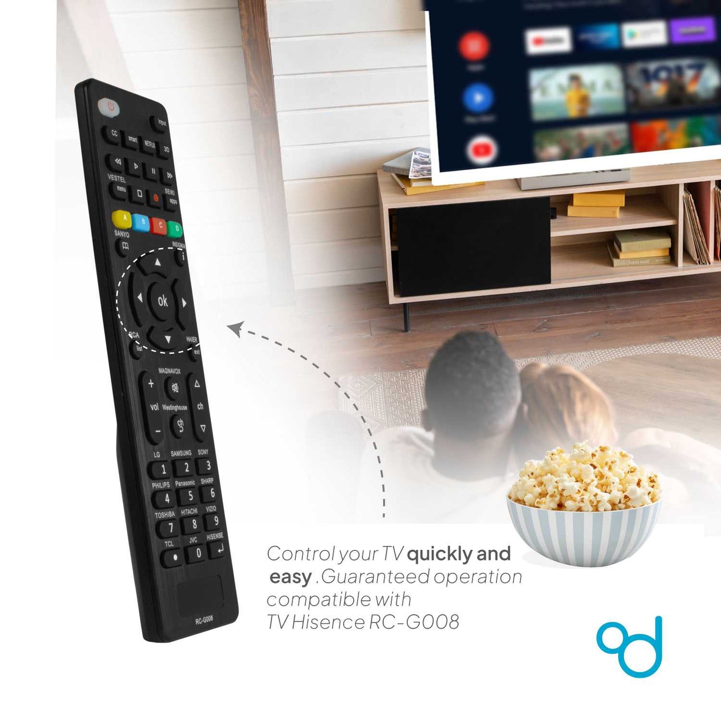 Mando a Distancia Universal RC-G008, para Televisor, Negro, Compatible con Smart TV