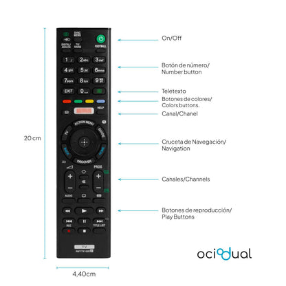 Mando a Distancia RMT-TX100D Compatible con Televisores Sony, Repuesto de Control Remoto Universal