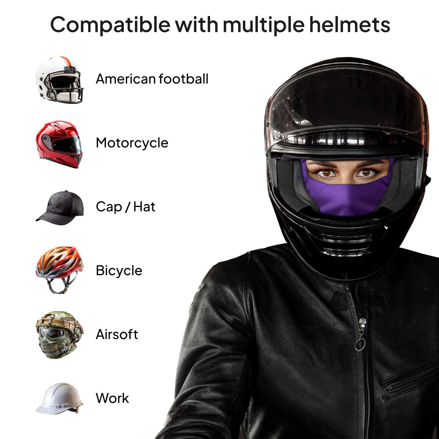 Máscara Pasamontañas 6 en 1 color Lila para Motocicleta, Ciclismo, Esquí, Senderismo, Máscara, Braga, Gorro