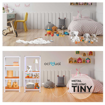 Estanteria Metalica Tiny Blanca, Estante Ideal para Hogar, Estanterias Trastero, Muebles, Oficina, Estanterias Almacenaje Divisible, Sin Tornillos, 240kg, 4 Baldas MDF, 150x60x30cm