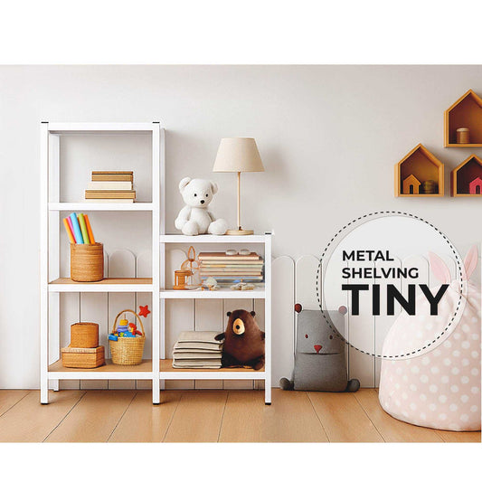 Estanteria Metalica Tiny Blanca, Estante Ideal para Hogar, Estanterias Trastero, Muebles, Oficina, Estanterias Almacenaje Divisible, Sin Tornillos, 240kg, 4 Baldas MDF, 150x60x30cm