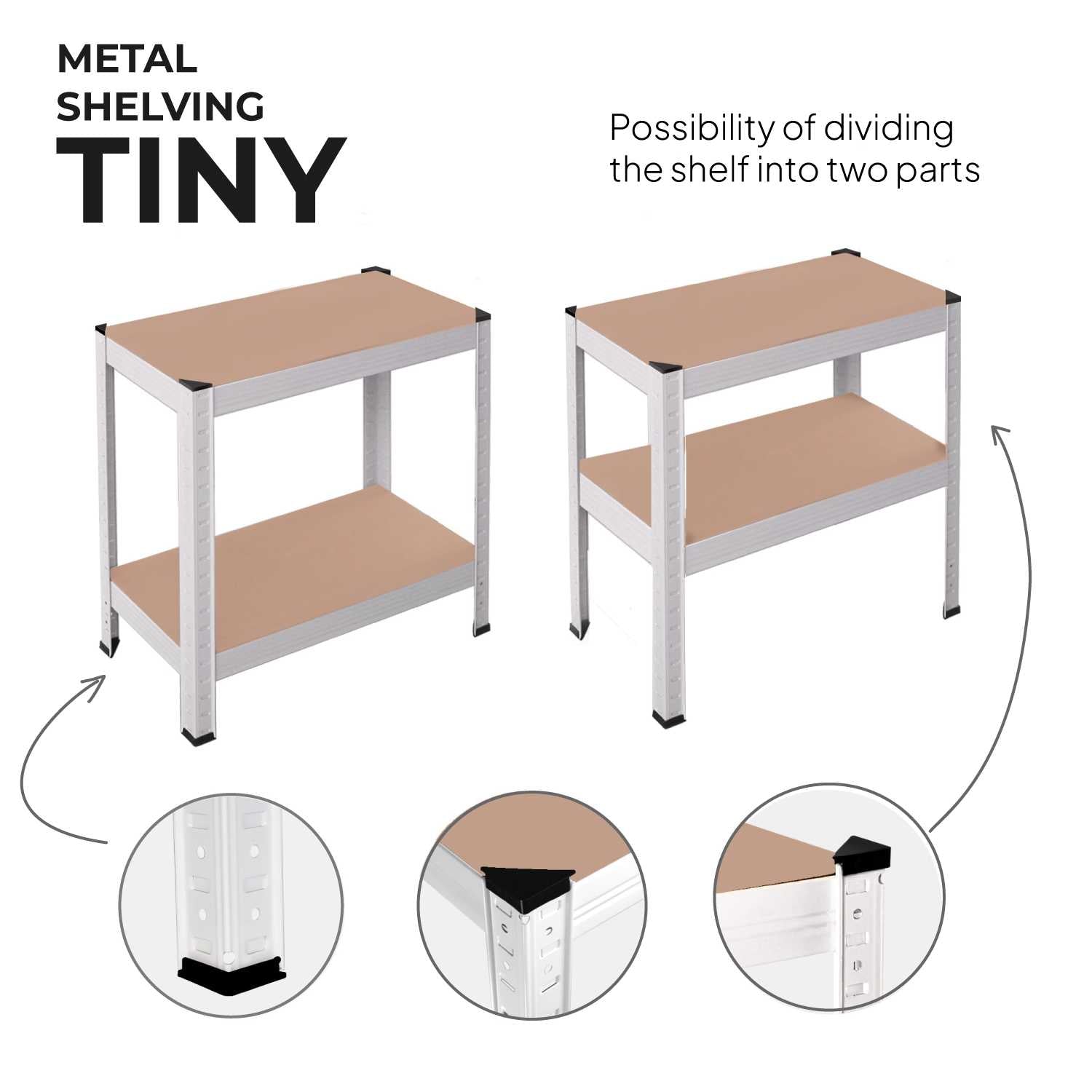 Estanteria Metalica Tiny Blanca, Estante Ideal para Hogar, Estanterias Trastero, Muebles, Oficina, Estanterias Almacenaje Divisible, Sin Tornillos, 240kg, 4 Baldas MDF, 150x60x30cm