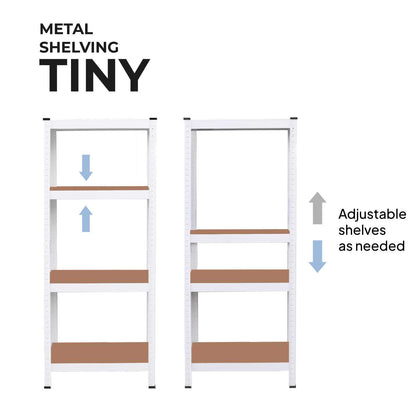 Estanteria Metalica Tiny Blanca, Estante Ideal para Hogar, Estanterias Trastero, Muebles, Oficina, Estanterias Almacenaje Divisible, Sin Tornillos, 240kg, 4 Baldas MDF, 150x60x30cm
