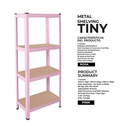 Estanteria Metalica Tiny Rosa, Estante Ideal para Hogar, Estanterias Trastero, Muebles, Oficina, Estanterias Almacenaje