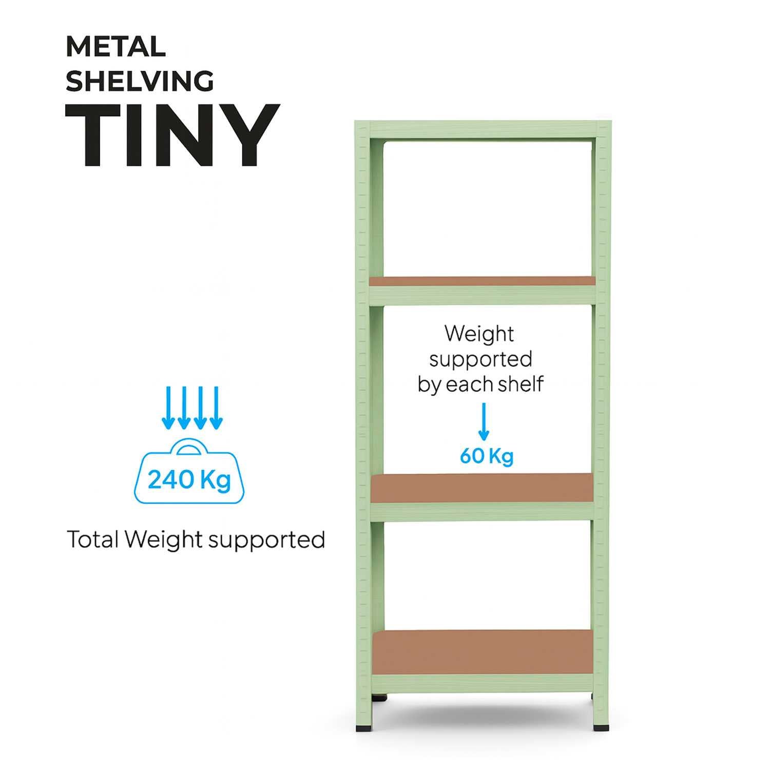 Estanteria Metalica Tiny Verde, Estante Ideal para Hogar, Estanterias Trastero, Muebles, Oficina, Estanterias Almacenaje Divisible, Sin Tornillos, 240kg, 4 Baldas MDF, 150x60x30cm