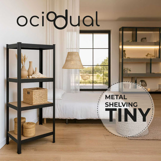 OcioDual Estanteria Metalica Negra Tiny, Estanteria Almacenaje Trastero, 150x60x30cm, Estante Cocina, Estanterias Almacenaje