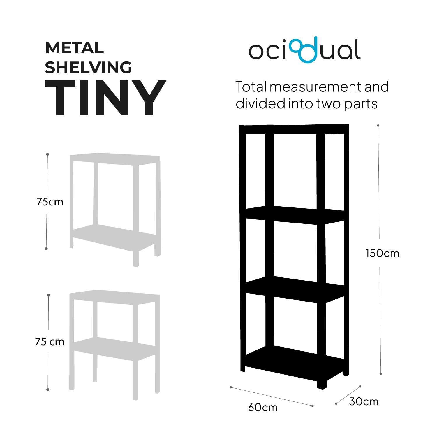 Estanteria Metalica Tiny Gris, Estante Ideal para Hogar, Estanterias Trastero, Muebles, Oficina, Estanterias Almacenaje