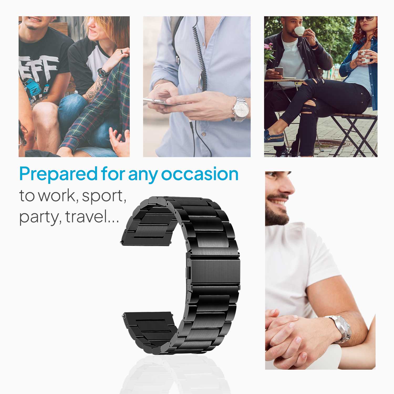 Correa Reloj Correa Metálica Acero Inoxidable Color Negro 24mm Correa Reloj Inteligente Reloj Hombre Smartwatch Mujer