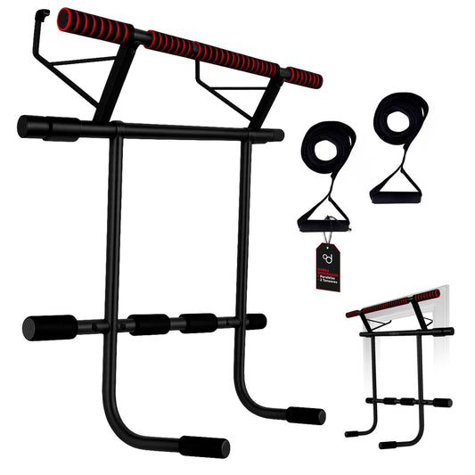 OcioDual Barra de Dominadas Puerta con Estación Dip y Correas de Entrenamiento en Suspensión, Pull Up Bar Door, Dips, Ejercicio