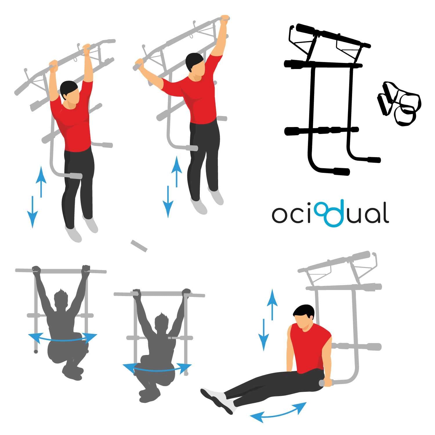 OcioDual Barra de Dominadas Puerta con Estación Dip y Correas de Entrenamiento en Suspensión, Pull Up Bar Door, Dips, Ejercicio