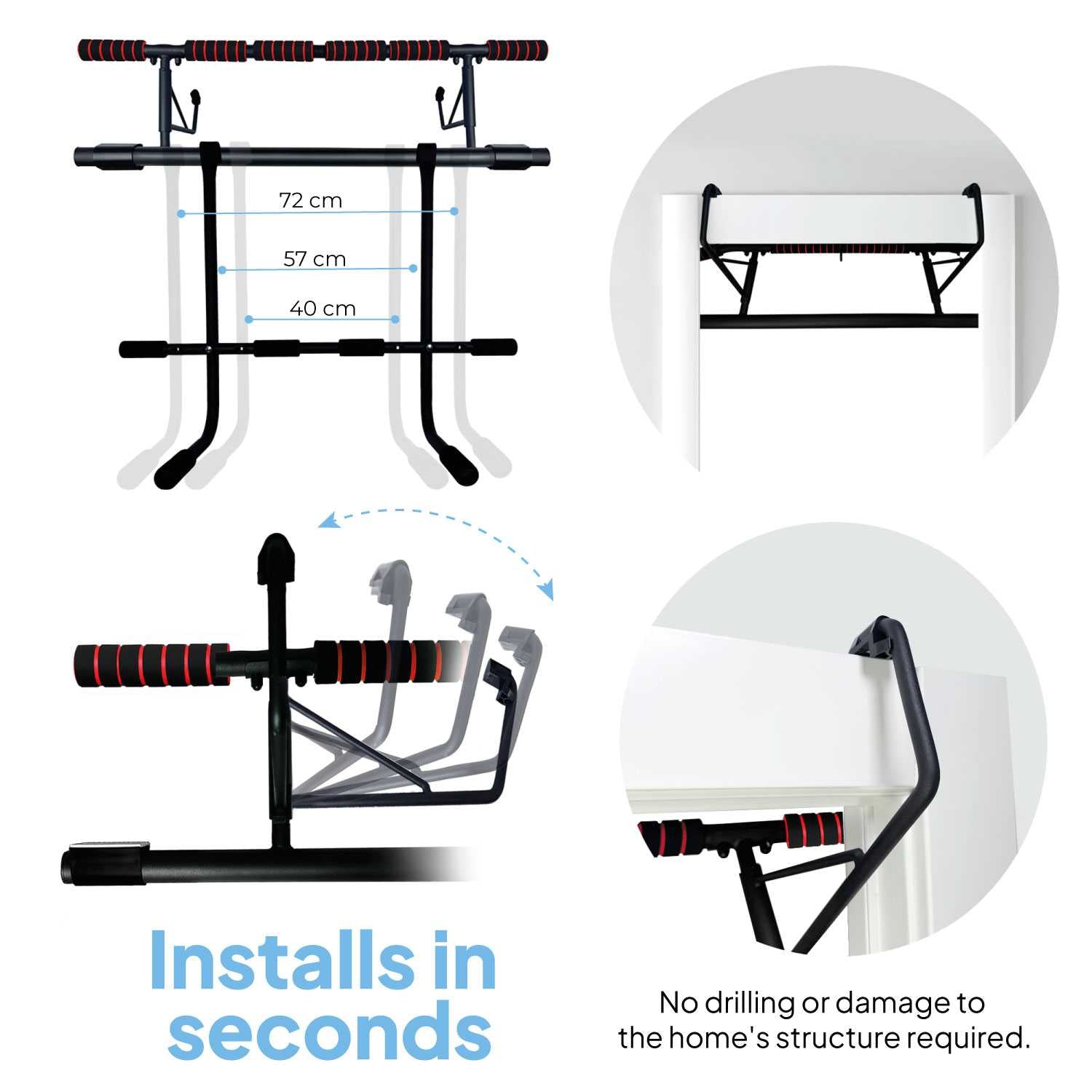 OcioDual Barra de Dominadas Puerta con Estación Dip y Correas de Entrenamiento en Suspensión, Pull Up Bar Door, Dips, Ejercicio