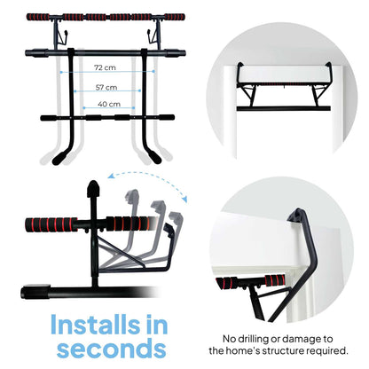 OcioDual Barra de Dominadas Puerta con Estación Dip y Correas de Entrenamiento en Suspensión, Pull Up Bar Door, Dips, Ejercicio
