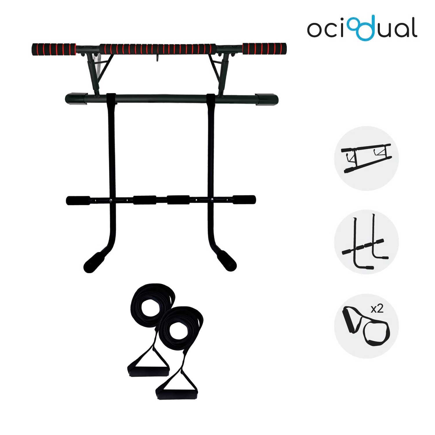 OcioDual Barra de Dominadas Puerta con Estación Dip y Correas de Entrenamiento en Suspensión, Pull Up Bar Door, Dips, Ejercicio