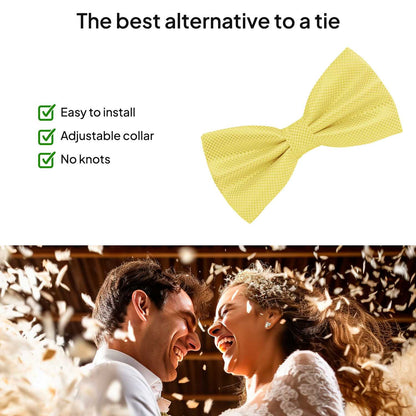 Pajarita Elegante a Cuadros para Hombre de color Amarillo Claro Diseño Unicolor con Cierre de Gancho Clip Ajustable, 12cm x 6cm, Celebraciones, Fiestas, Trabajo, Bodas y Eventos